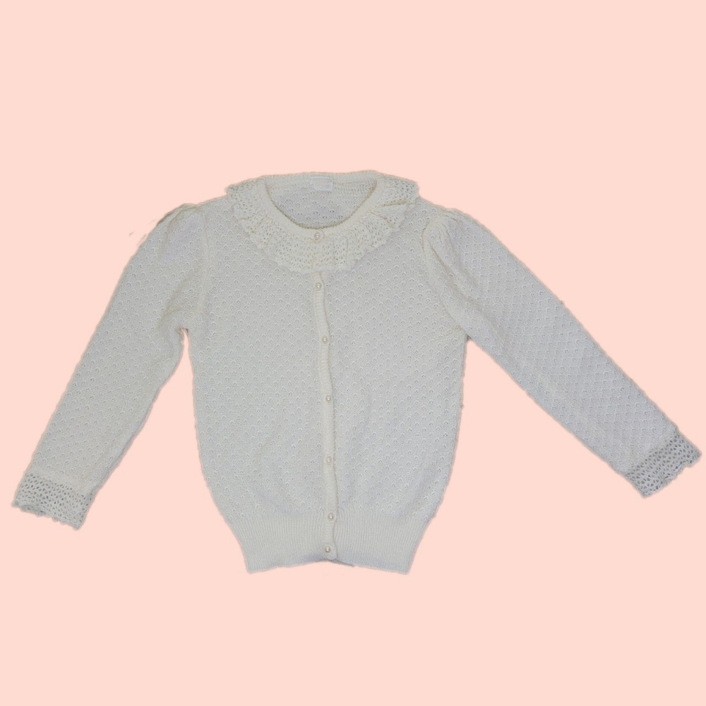 VINTAGE 1960'S CARDIGAN WITH COLLAR & CAP SLEEVE 🌸 COTTAGE CORE PREPPY SZ. M